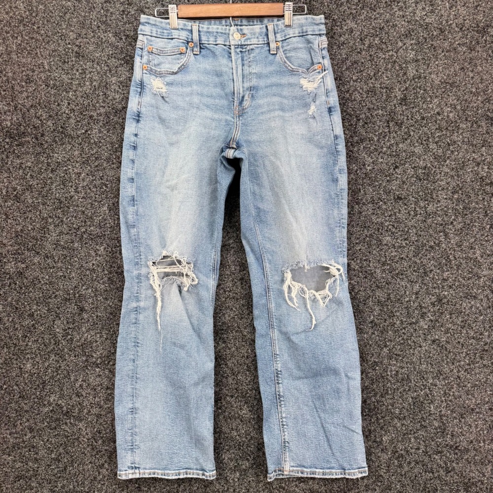 American Eagle Curvy Straight Light Wash Distressed Stretch Jeans Womens 12